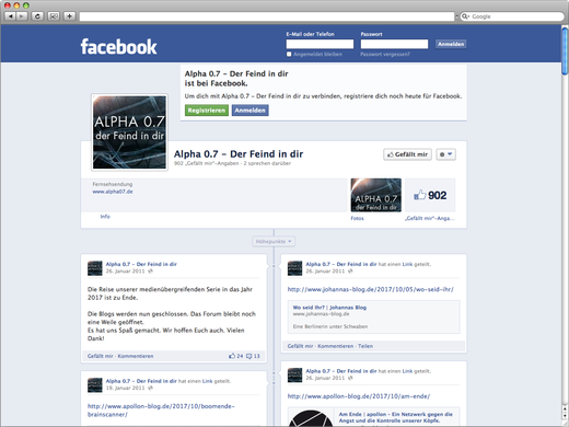 Facebook Seite für Alpha 07